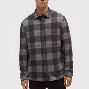 Lululemon Soft Knit Overshirt Plaid Gray Black Snap Flannel Shirt Jacket Mens L